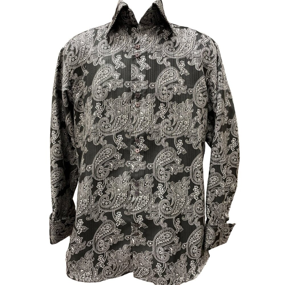 Leonardi Men's Black White Paisley Long Sleeve Dress Shirt Size S SKU 1381